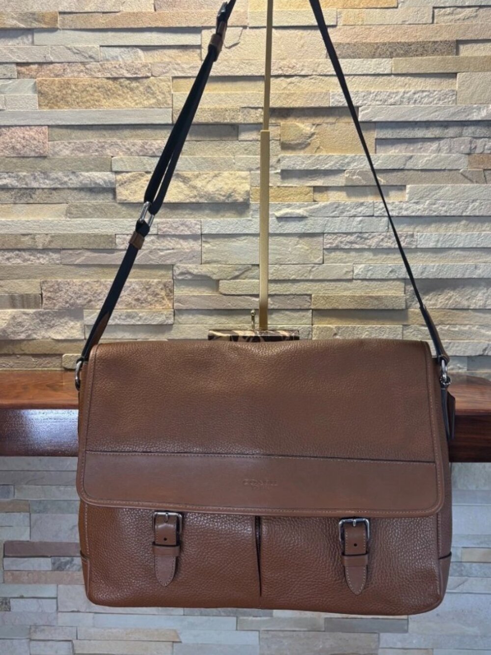 COACH Henry Messenger Bag Pebble Leather Dark Saddle Brown Laptop Crossbody Mint
